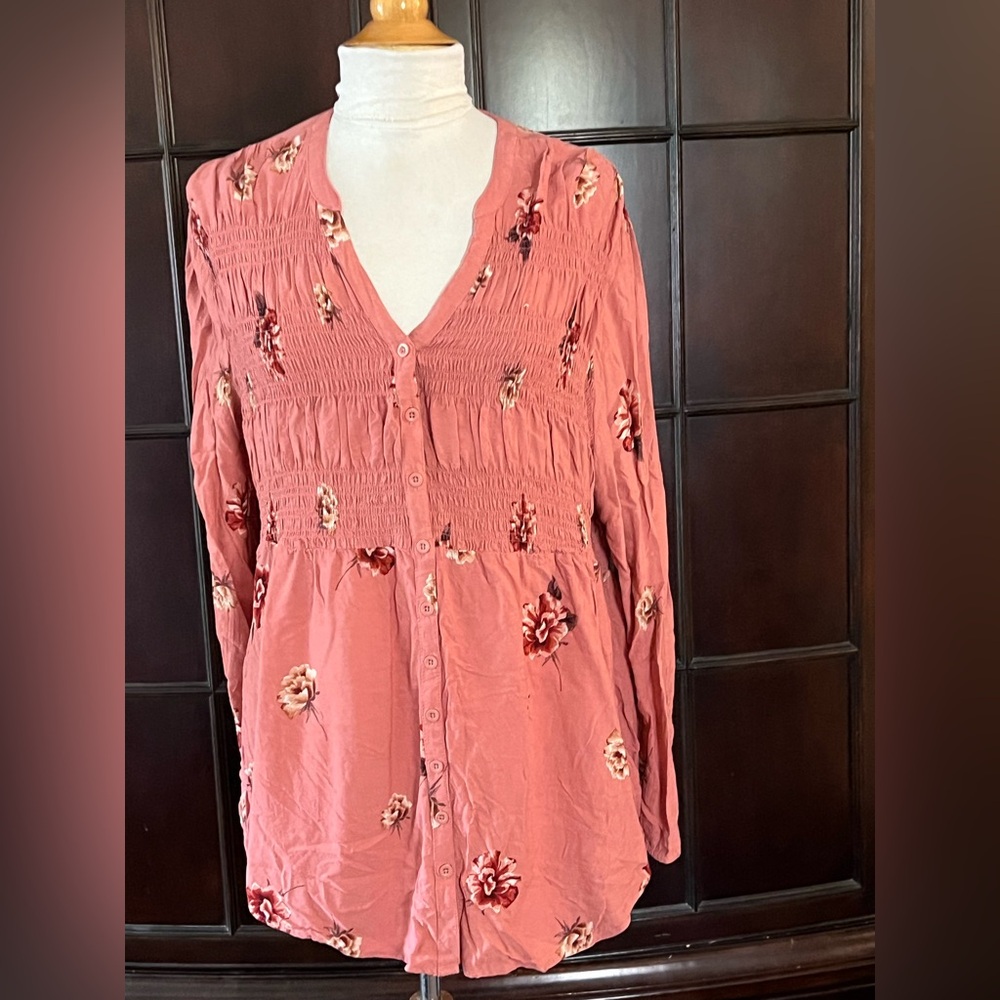 Torrid twill smocked floral babydoll tunic